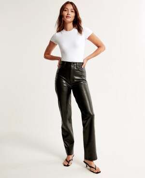 Abercrombie & Fitch Curve Love Ultra High Rise Skinny Faux Leather Split-Hem Pan